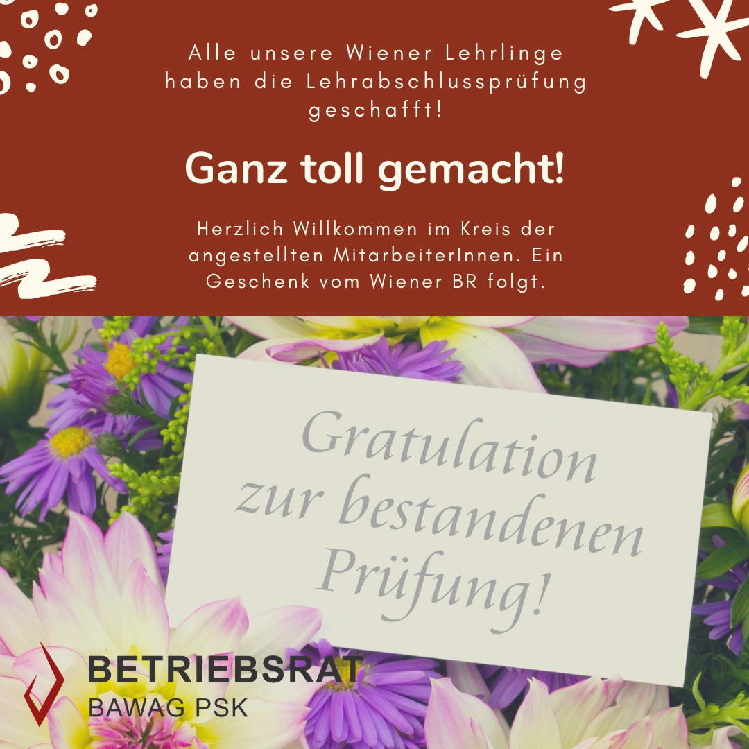 Lehrlinge Prüfung 2020 ©BAWAG PSK Betriebsrat Lehrlinge Prüfung 2020 ©BAWAG PSK Betriebsrat